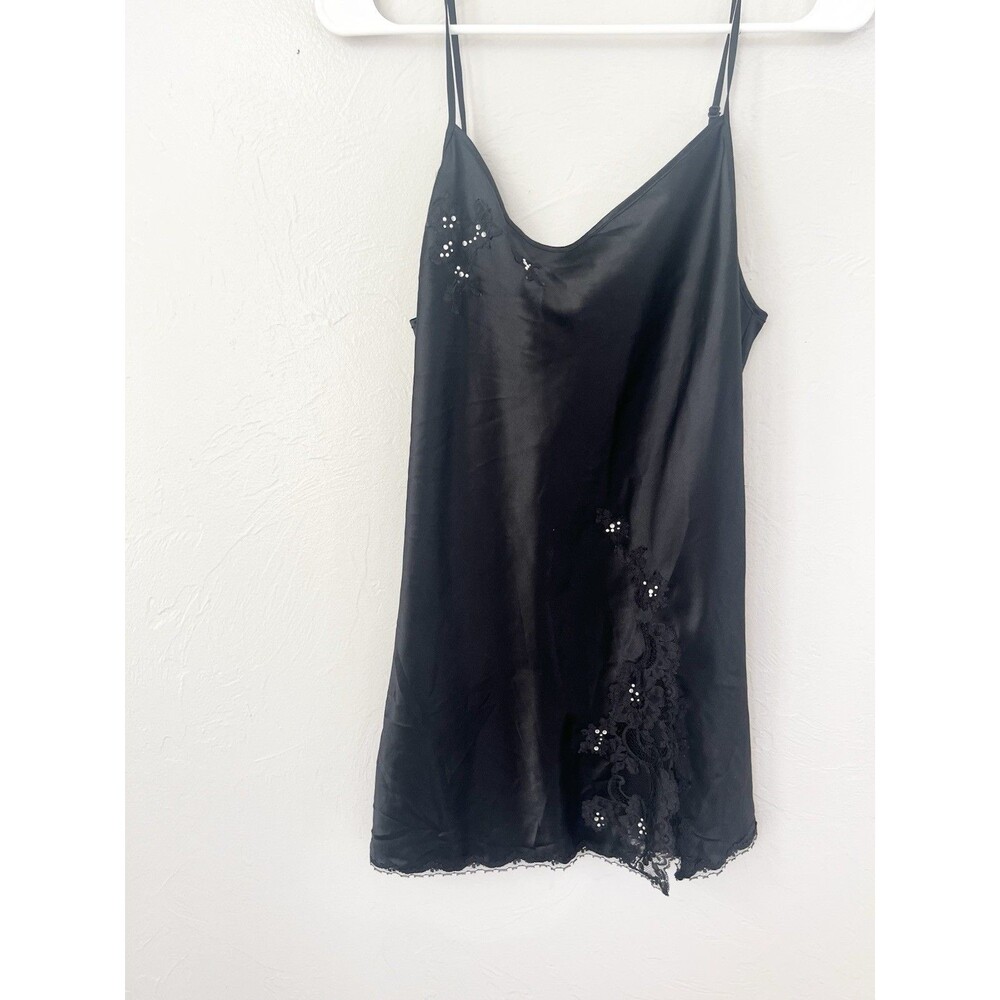Y2K VTG Victorias Secret Madison Black Lace Slip Dress Floral Applique M ‘05 - Picture 2 of 10